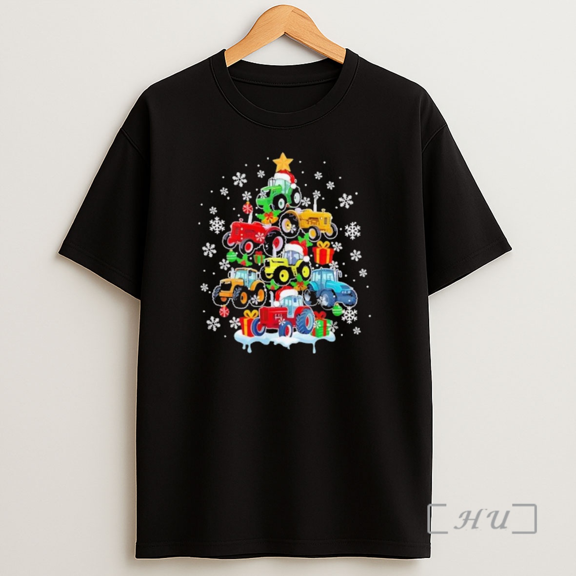 Officials Tractor Santa Christmas Tree Joyful Farmer Black Premium Shirt Sweatshirt Tee
