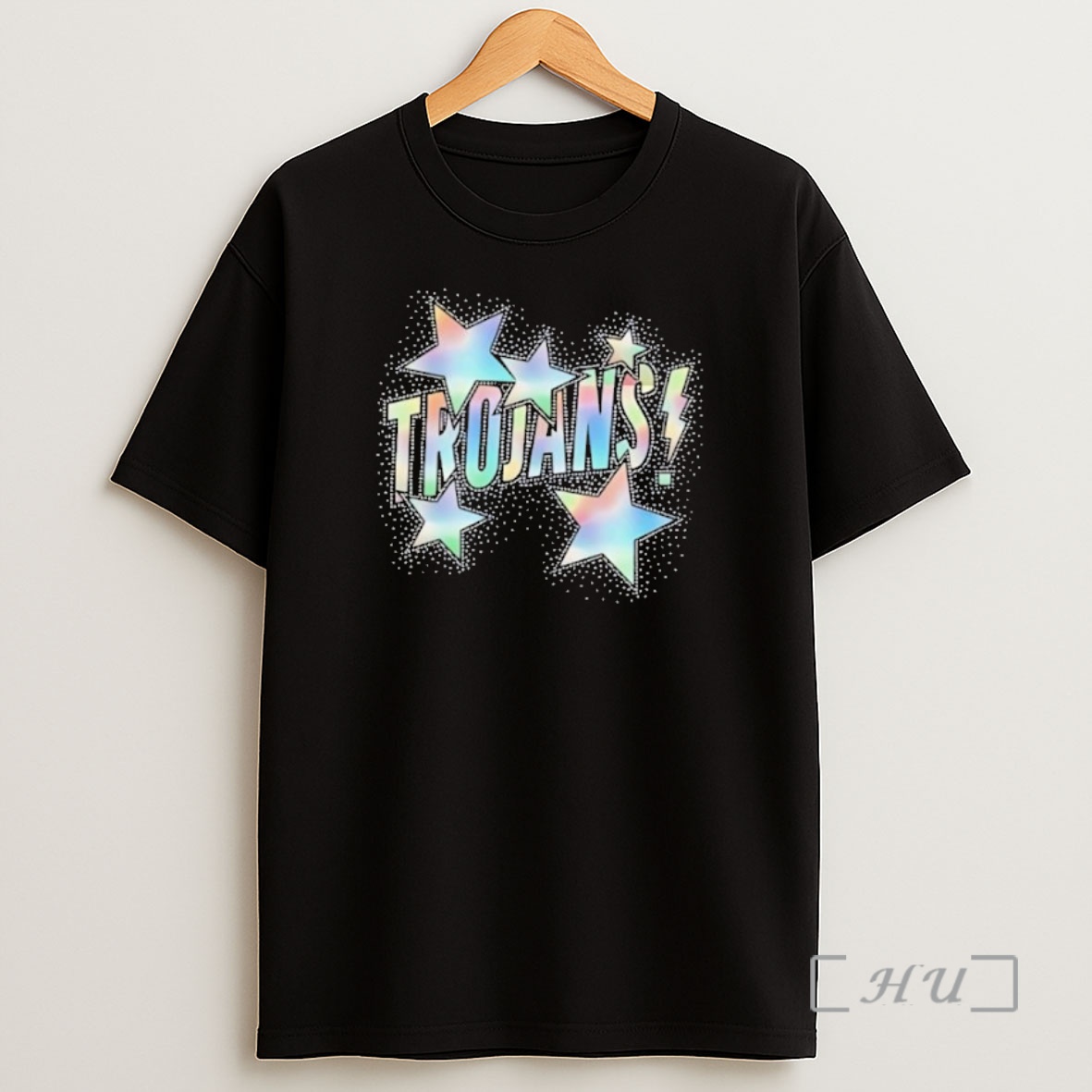 Officials Trojans Glitter Effect And Stars Around Style Black Premium Shirt Sweatshirt Tee