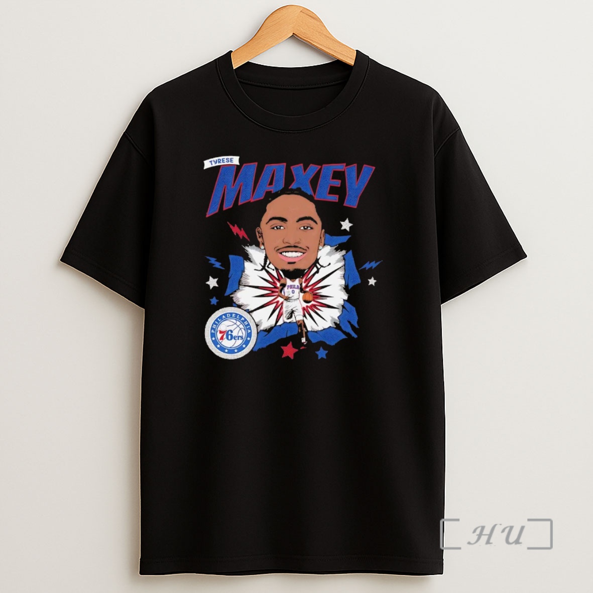 Officials Tyrese Maxey Big Head Caricature Philadelphia 76ers Premium Shirt Sweatshirt Tee