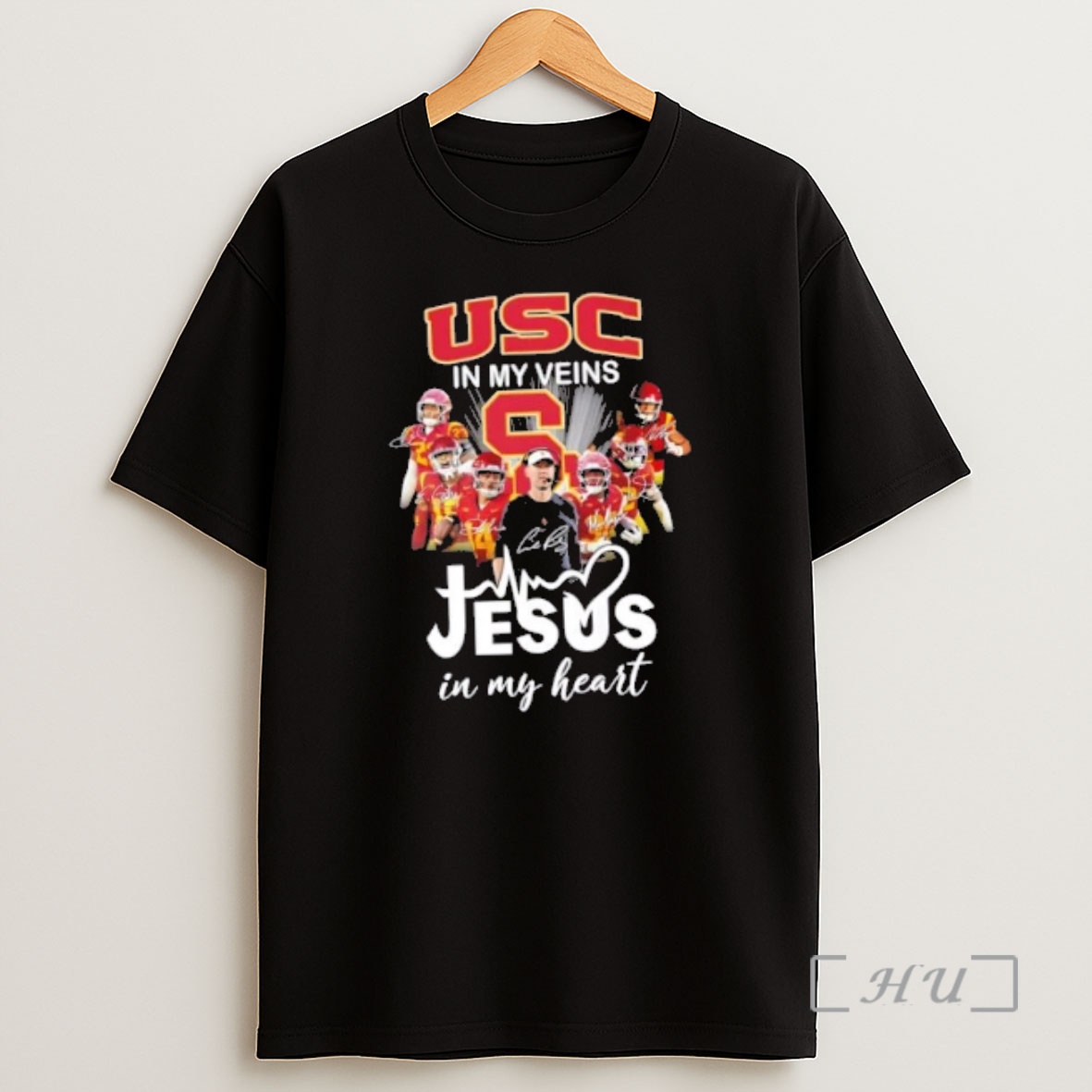 Officials Usc Trojans Coach Lincoln Riley And Players In My Veins Jesus In My Heart Premium Shirt Sweatshirt Tee