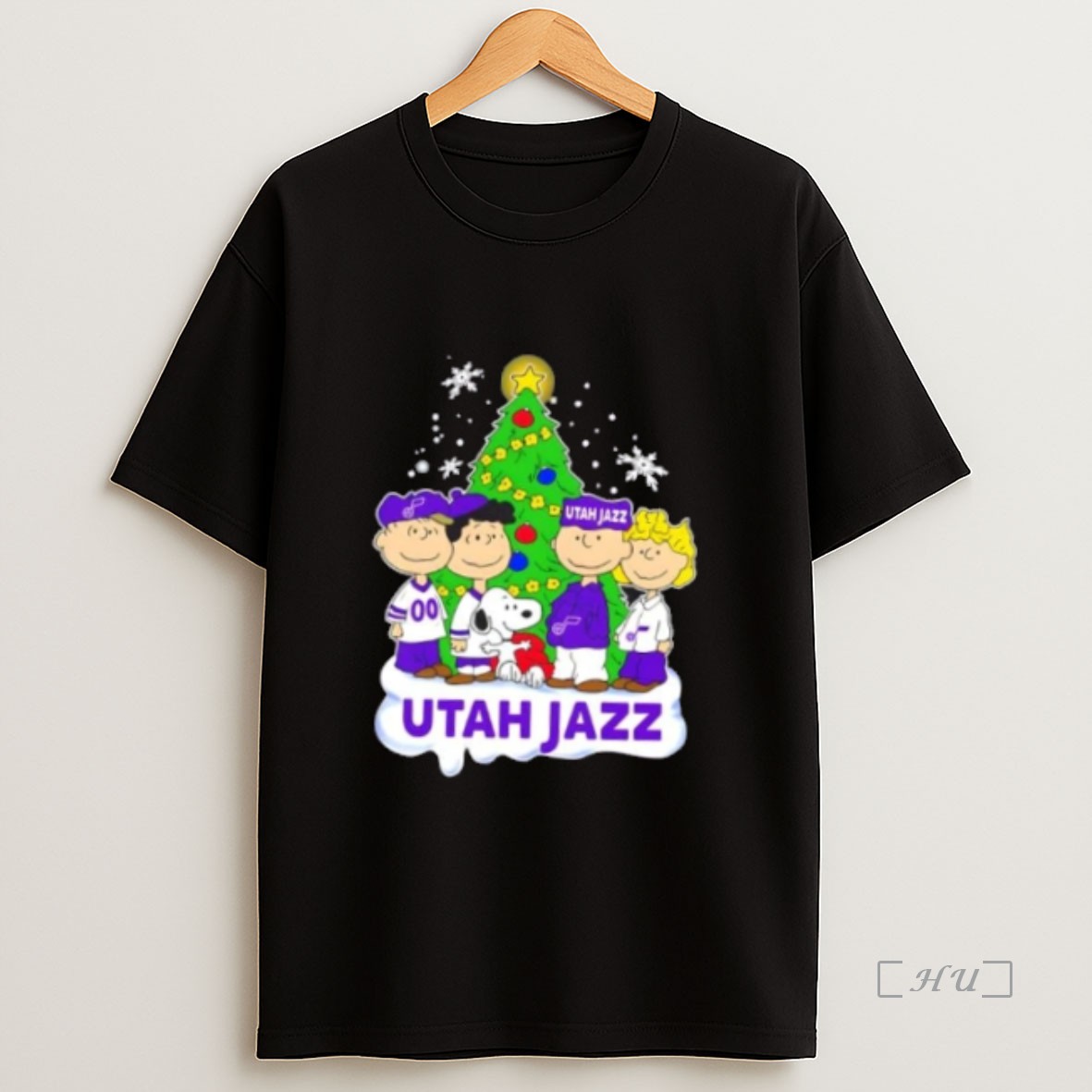 Officials Utah Jazz X Peanuts Snoopy And Friends Christmas Tree Premium Shirt Sweatshirt Tee