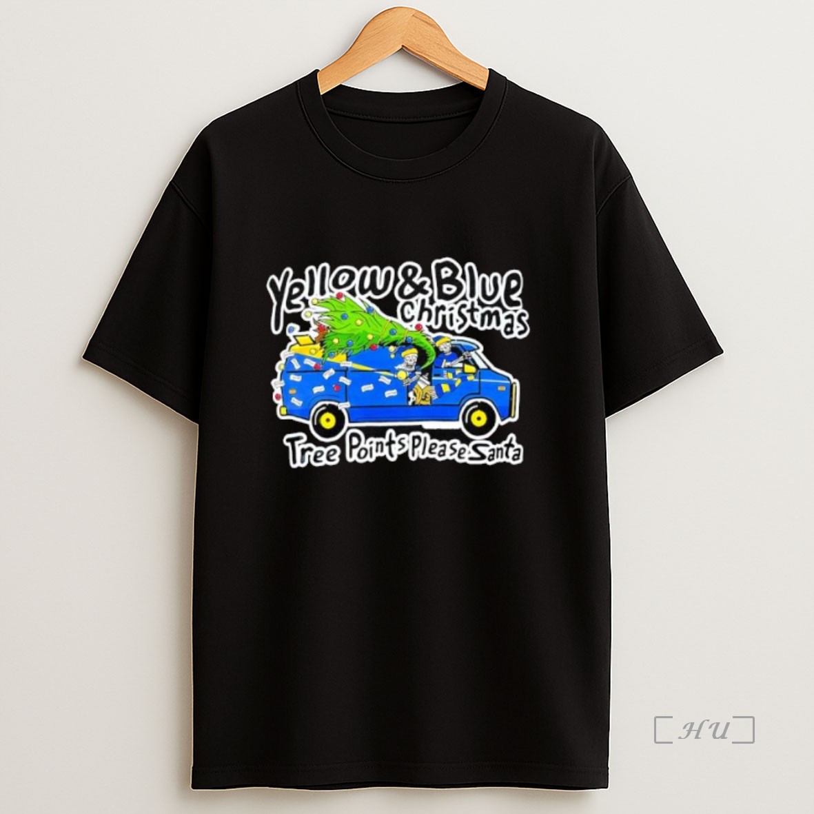 Officials Yellow And Blue Christmas Tree Points Please Santa Premium Shirt Sweatshirt Tee