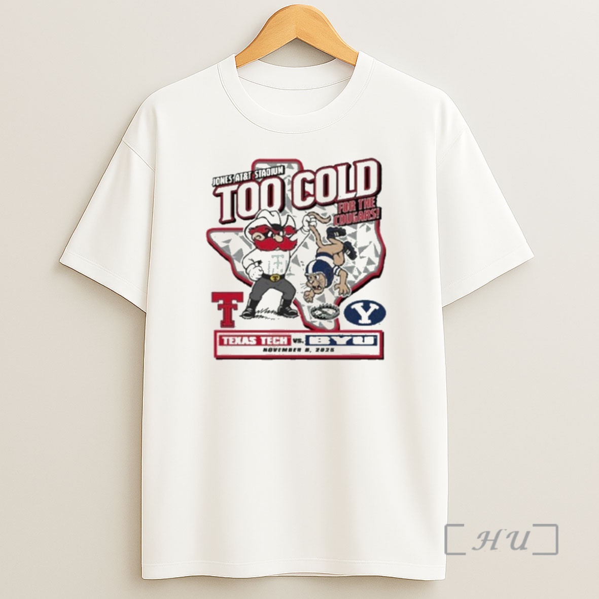 Officials Texas Tech Red Raiders Vs Byu Cougars Jones Att Stadium For The Cougars 2025 Too Cold Gameday Mascot Premium Shirt Sweatshirt Tee