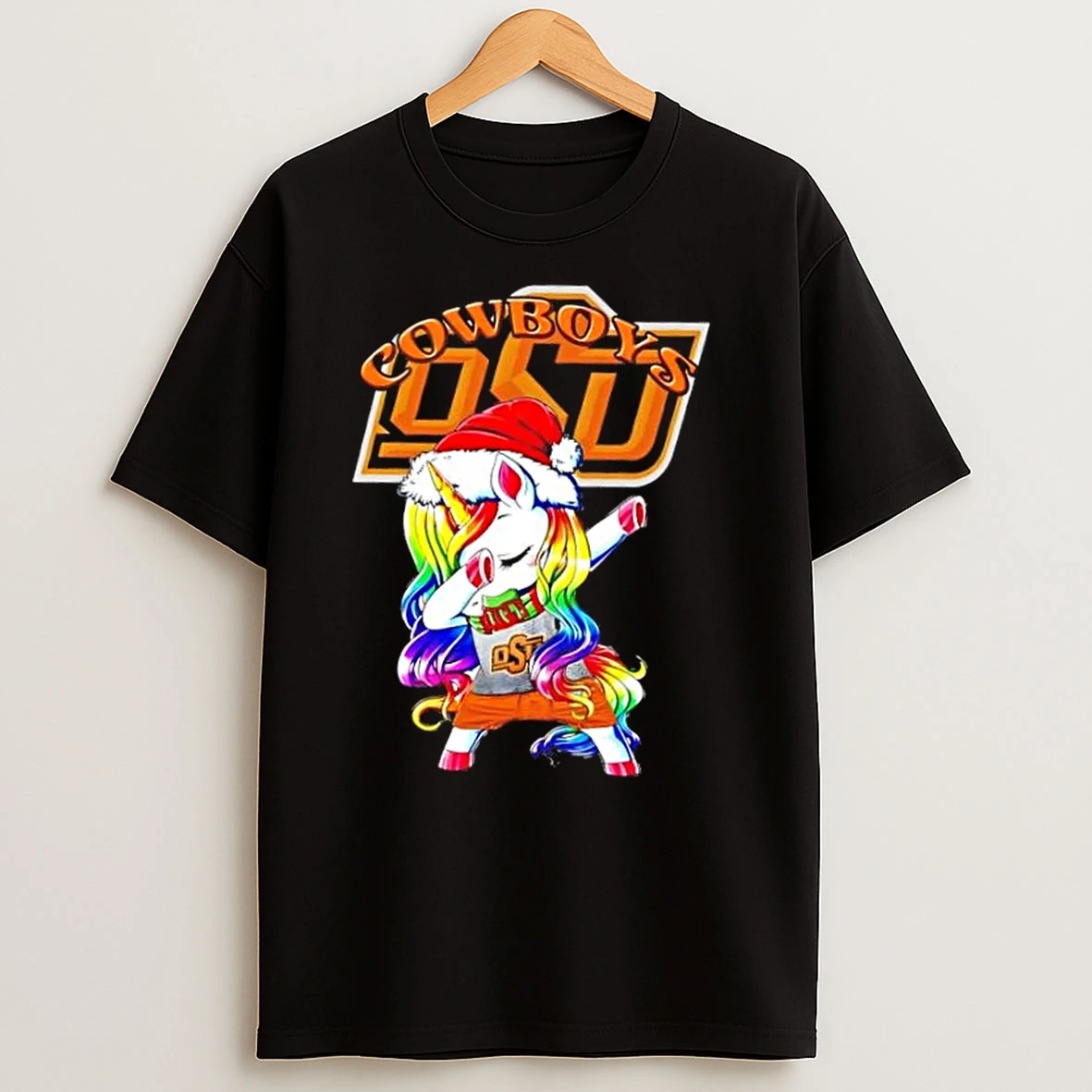 Oklahoma State Cowboys Football X Unicorn Santa Hat Dabbing Merry Christmas T Shirts