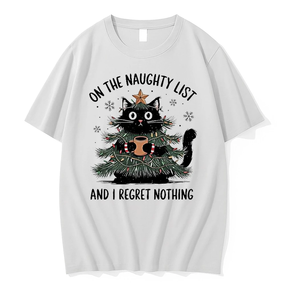On The Naughty List And I Regret Nothing Christmas Tree Cat Shirts