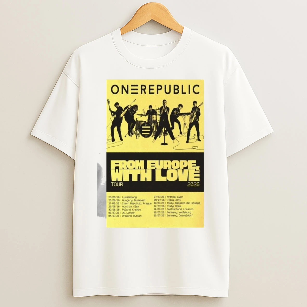 One Republic From Europe With Love Tour 2026 T Shirts