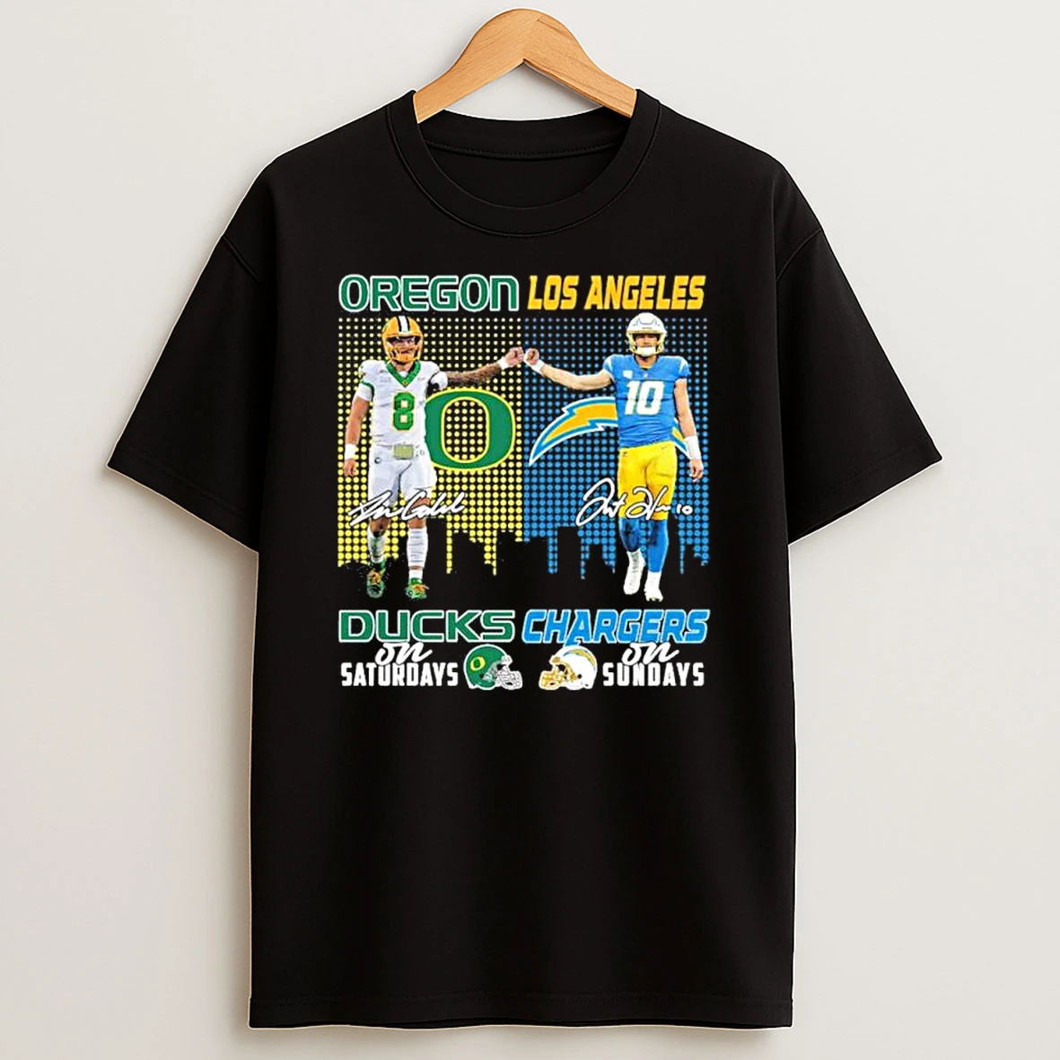 Oregon Ducks On Saturdays And Los Angeles Chargers On Sundays Shirts