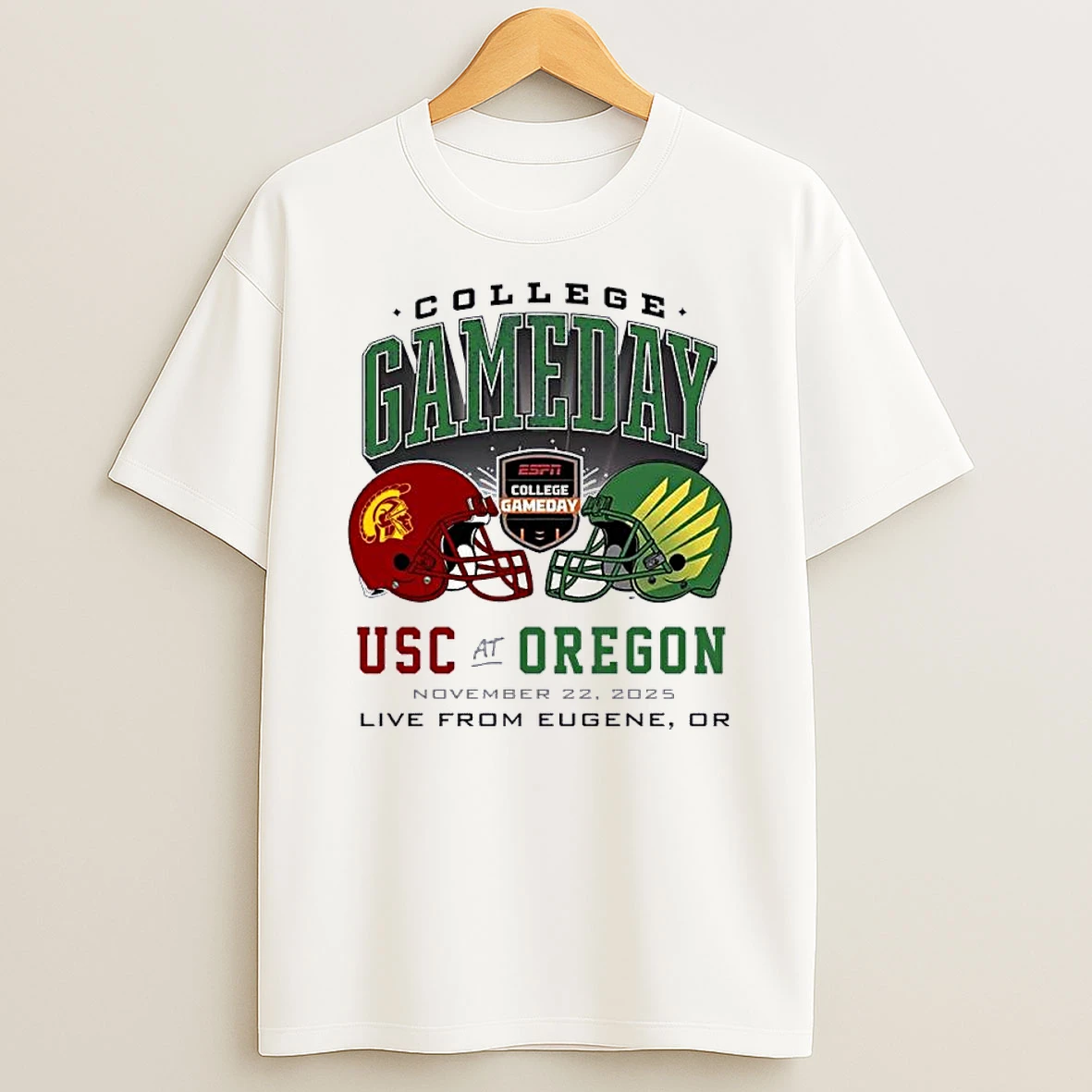 Oregon Ducks Vs Usc Trojans College Gameday Duel Helmet 2025 Shirts