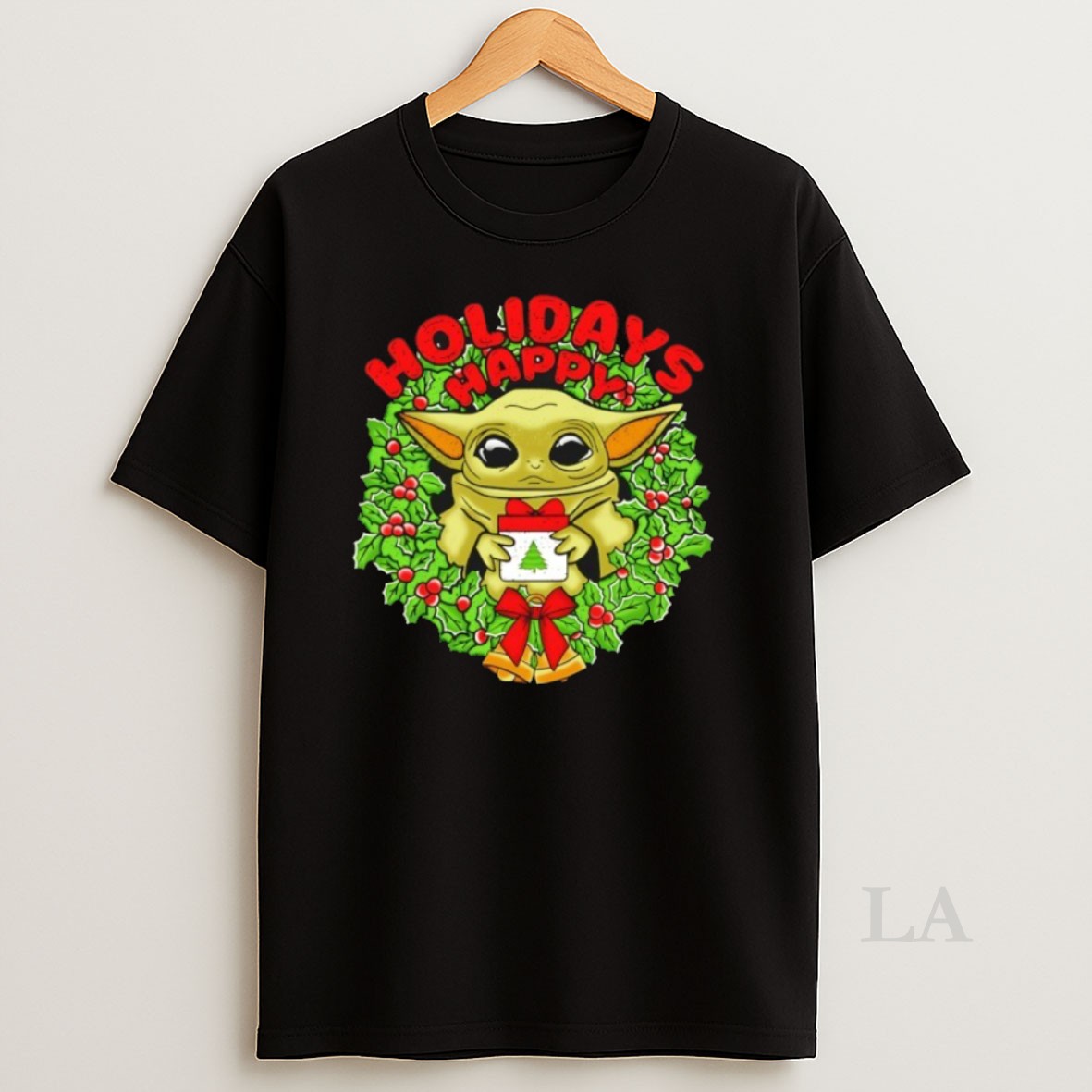 Original Baby Yoda Happy Holidays Wreath Christmas Shirt