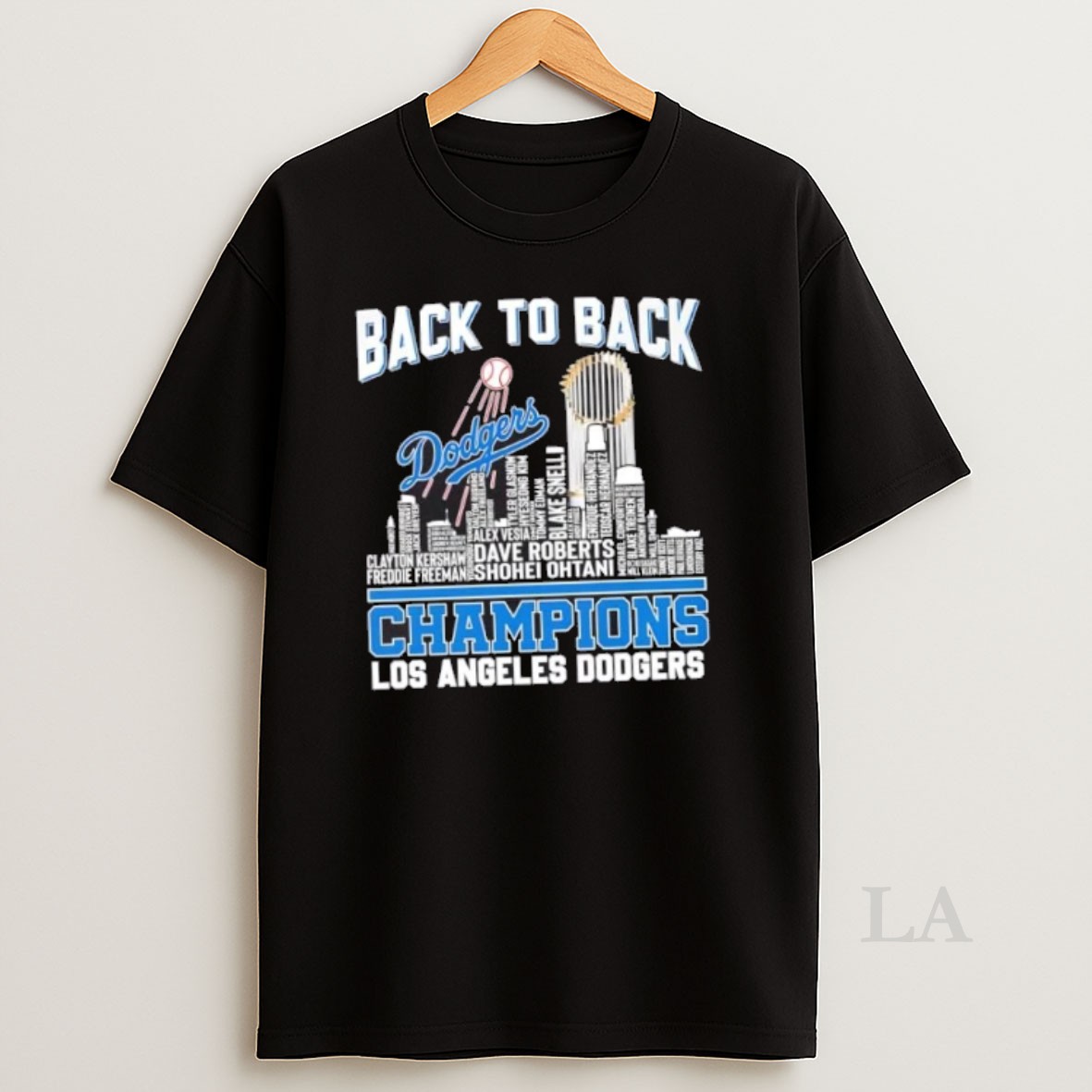 Original Back To Back Champions Los Angeles Dodgers All Names City Skyline Shirt