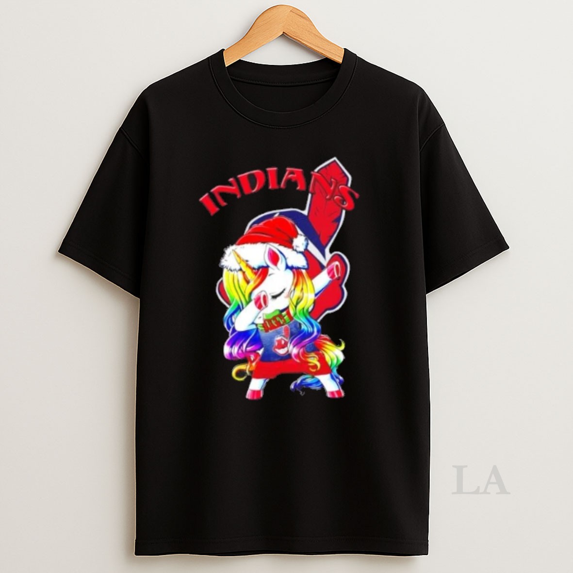 Original Cleveland Indians X Unicorn Santa Hat Dabbing Merry Christmas Shirt