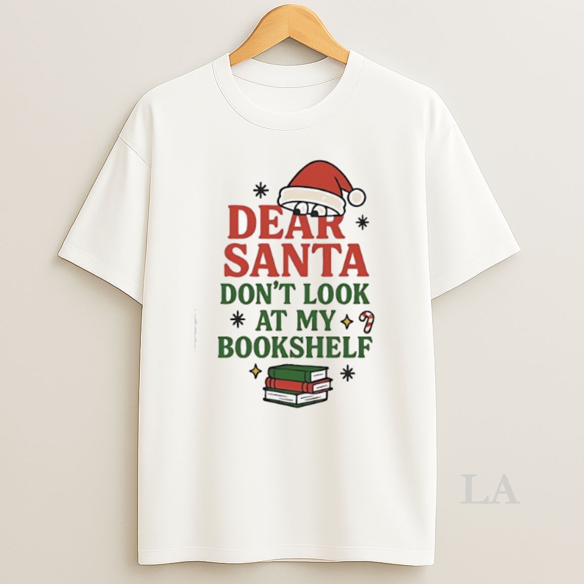 Original Dear Santa Dont Look At My Bookshelf Shirt