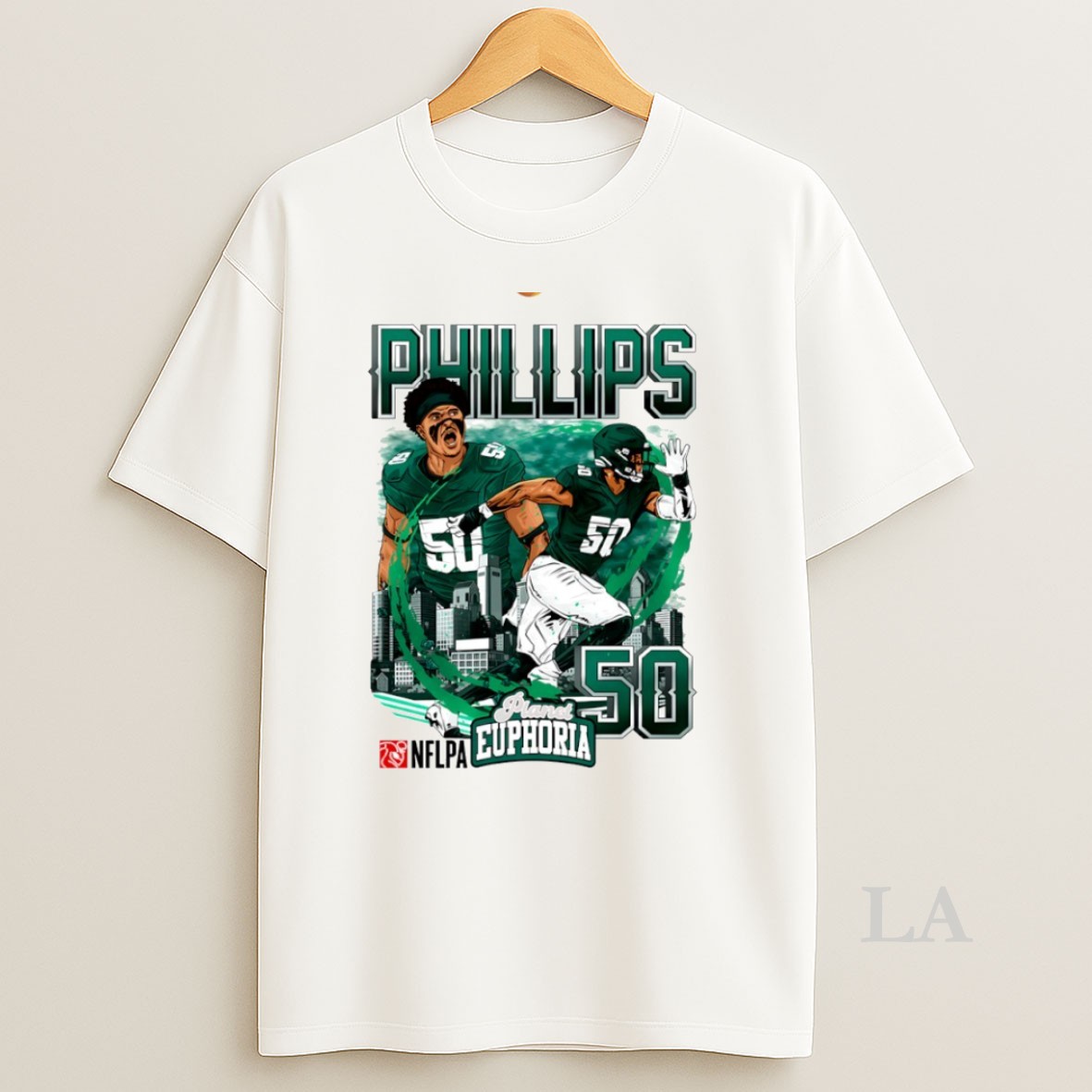 Original Jaelan Phillips 50 Philadelphia Eagles Football Skyline Comic Circle Shirt