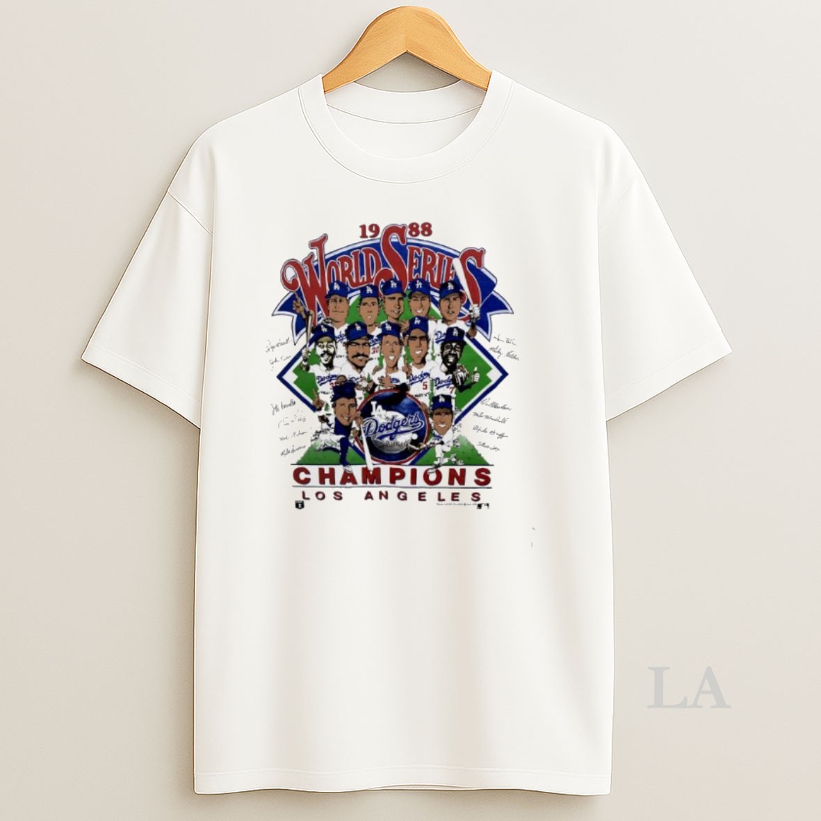 Original Los Angeles Dodgers 1988 World Series Champions Signatures Caricature Shirt