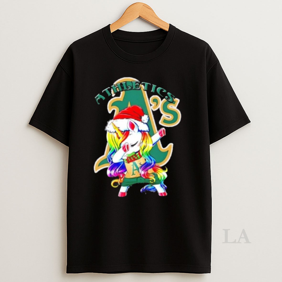 Original Oakland Athletics X Unicorn Santa Hat Dabbing Merry Christmas Shirt
