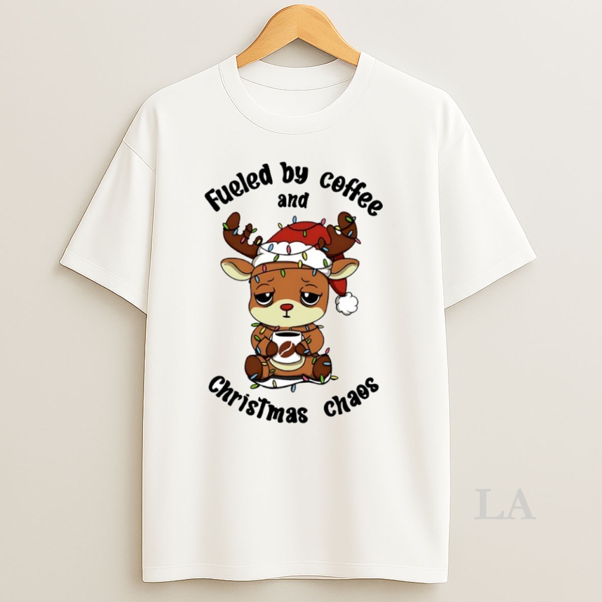 Original Reindeer Fueled By Coffee And Christmas Chaos Circle Shirt