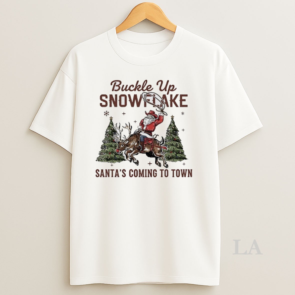 Original Santa Claus Cowboy Buckle Up Snowflake Santas Coming To Town Shirt