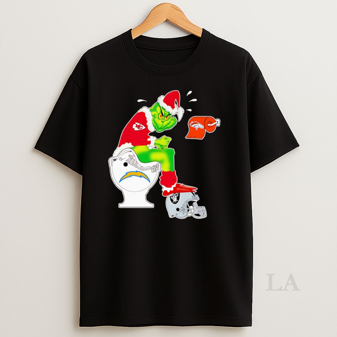 Original Santa Grinch Kc Chiefs Toilet On Los Angeles Chargers Denver Broncos Las Vegas Raiders Shirt