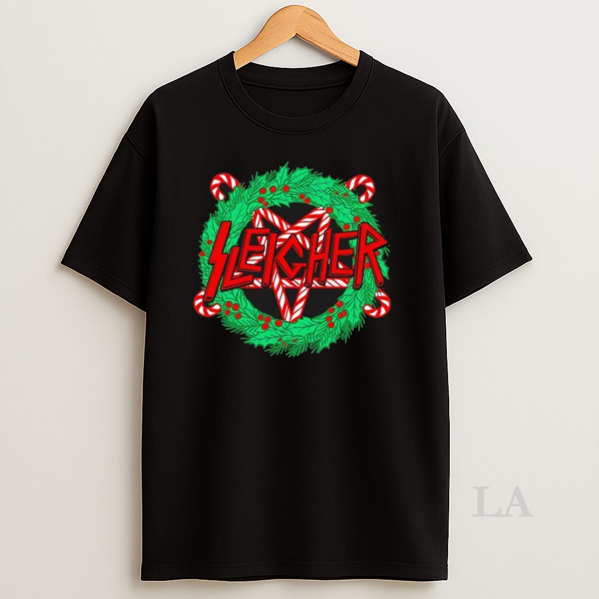 Original Sleigher Hail Santa Candy Cane Wreath Christmas Shirt