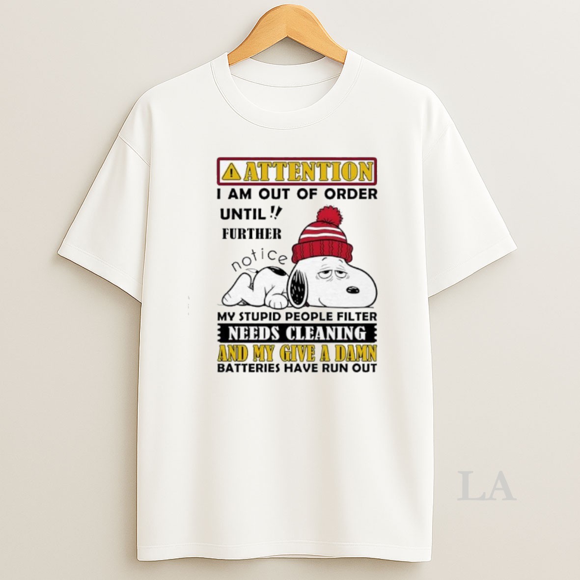 Original Snoopy My Stupid People Filter Needs Cleaning And My Give A Damn Batteries Have Run Out Shirt