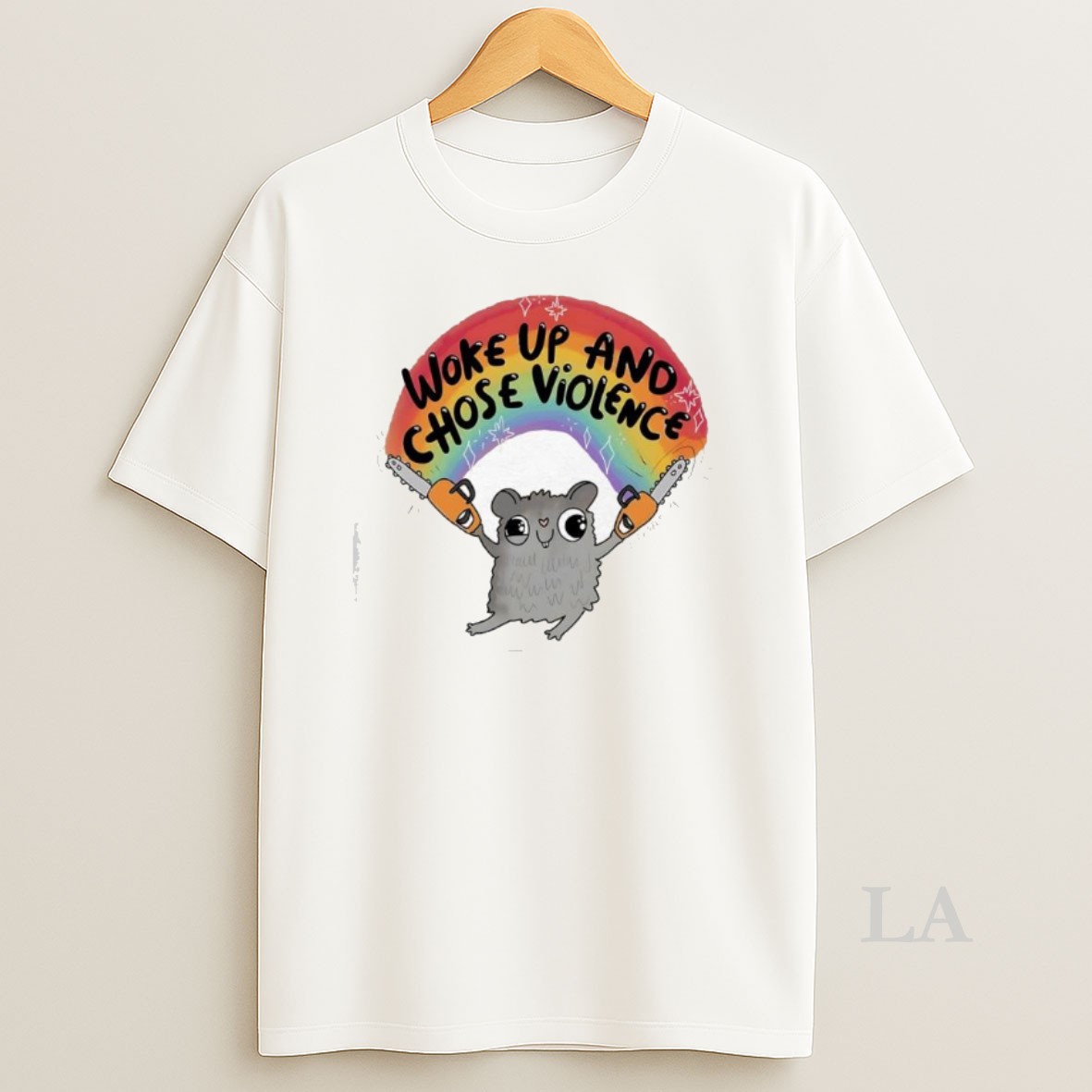 Original Woke Up And Chose Violence Hamster Rainbow Shirt
