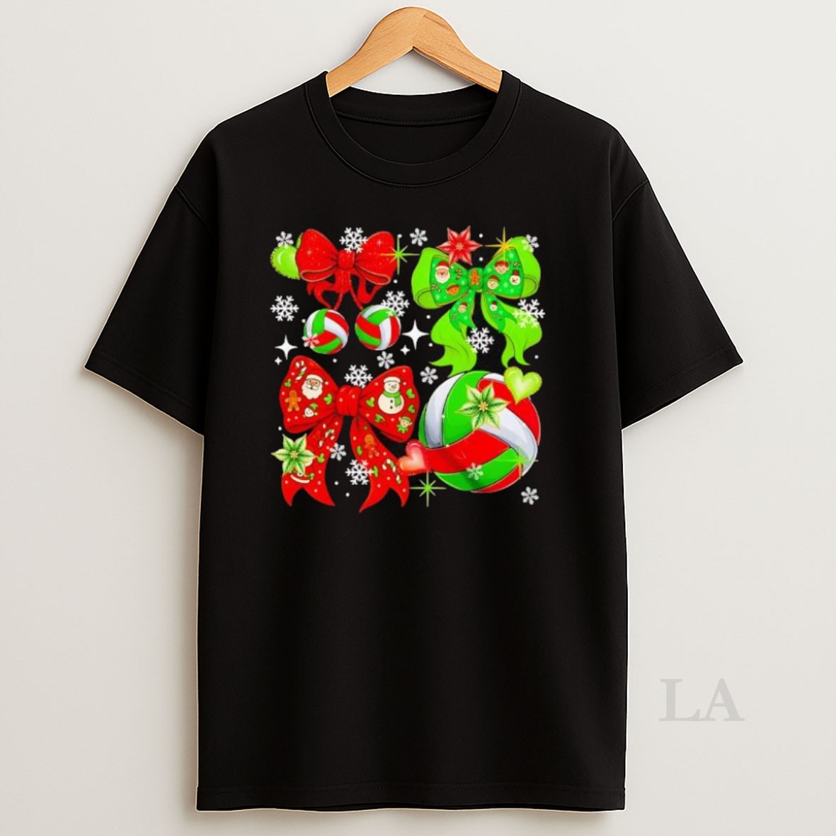 Original Olleyball Christmas Coquette Lovely Bow Tie Snowing Shirt