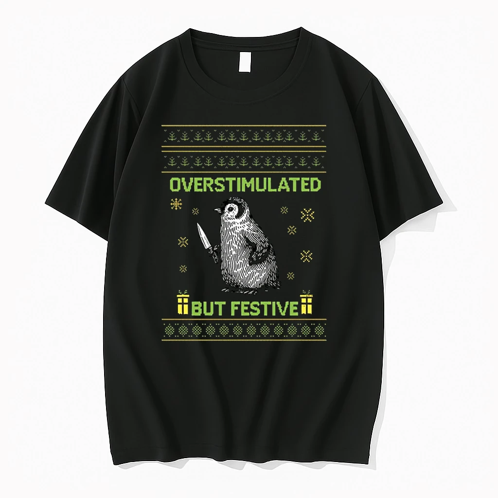 Overstimulated But Festive Christmas Ugly Penguin Shirts