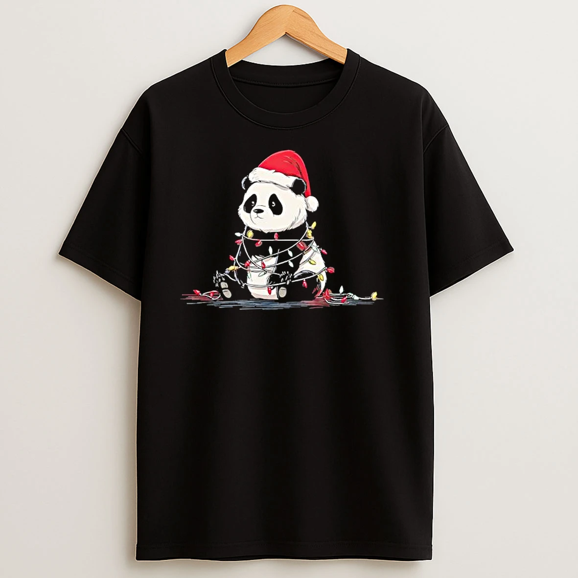 Panda Christmas Graphics Animal Lights Lover T Shirts