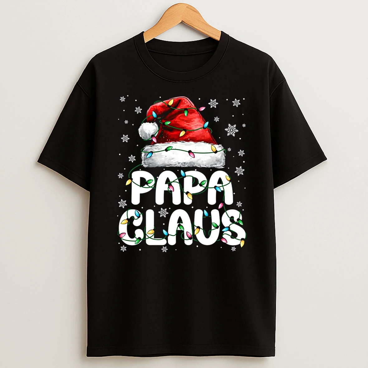 Papa Claus Santa Hat Christmas Lights Pajama Family Matching Shirts
