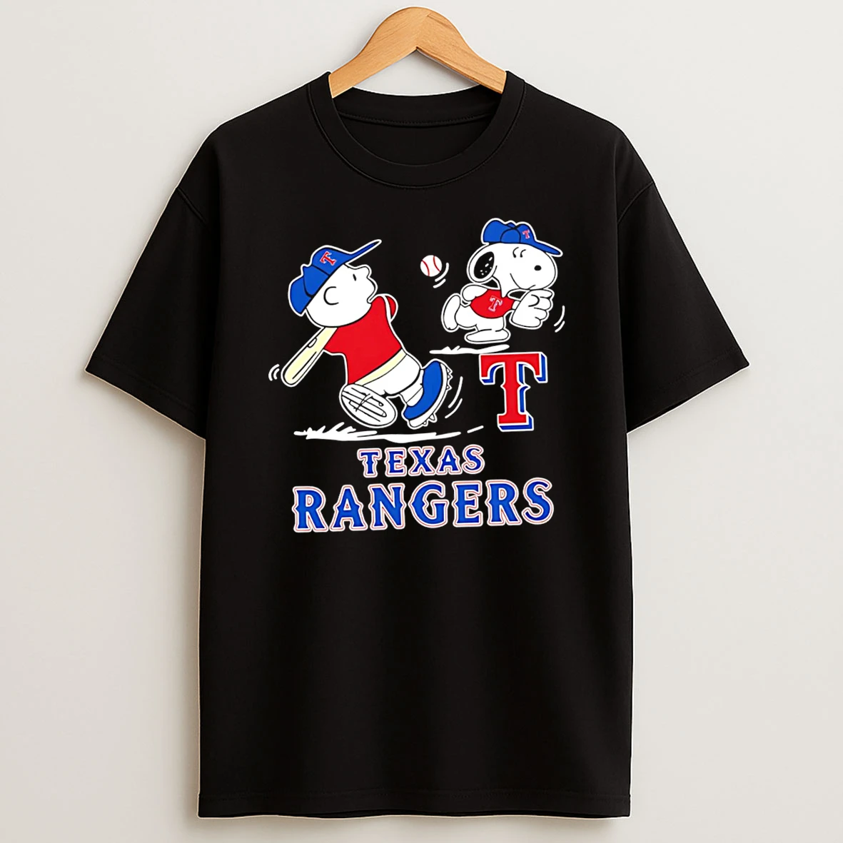 Peanuts Charlie Brown And Snoopy Playing Baseball Texas Rangers Shirts