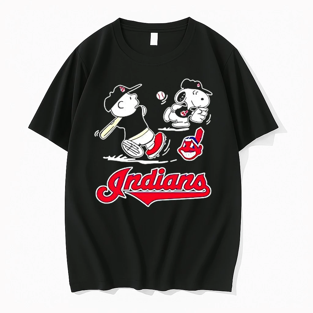 Peanuts Charlie Brown And Snoopy Playing Baseball Cleveland Indians Shirts