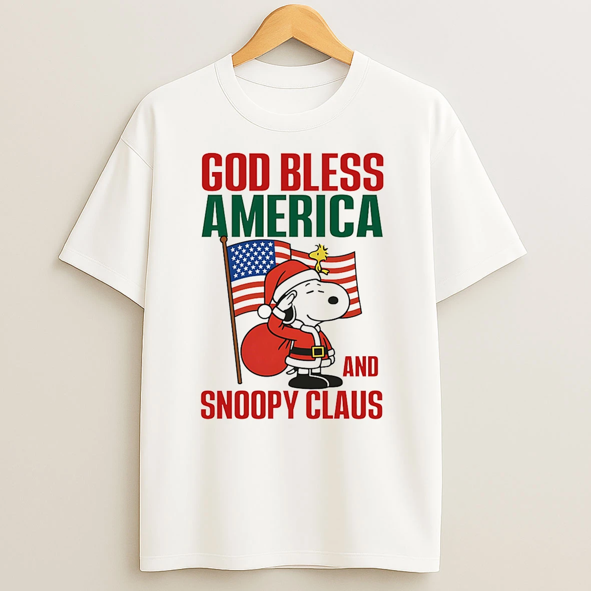 Peanuts God Bless America And Snoopy Claus Shirts