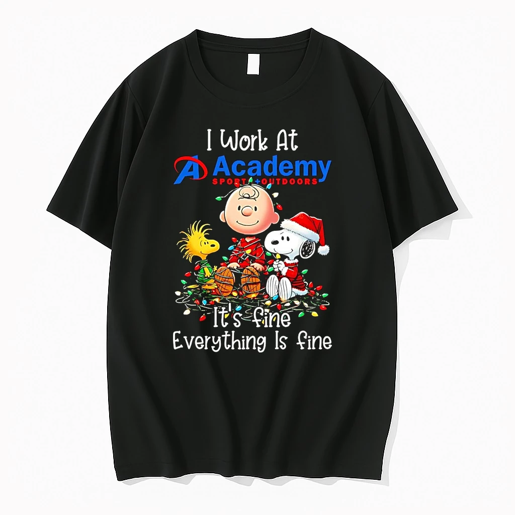 Peanuts I Work At Academy Sports Outdoors Its Fine Everything Is Fine Christmas Shirts