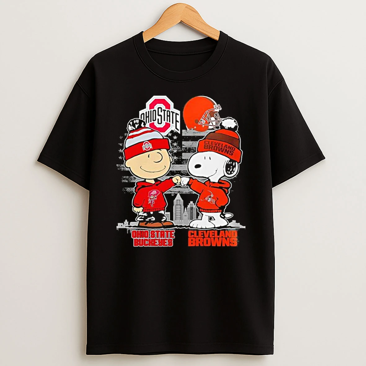 Peanuts Snoopy Fist Bump Charlie Brown Cleveland Browns And Ohio State Buckeyes Shirts