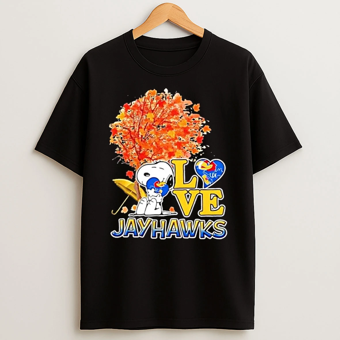 Peanuts Snoopy Hug Heart I Love Kansas Jayhawks Shirts