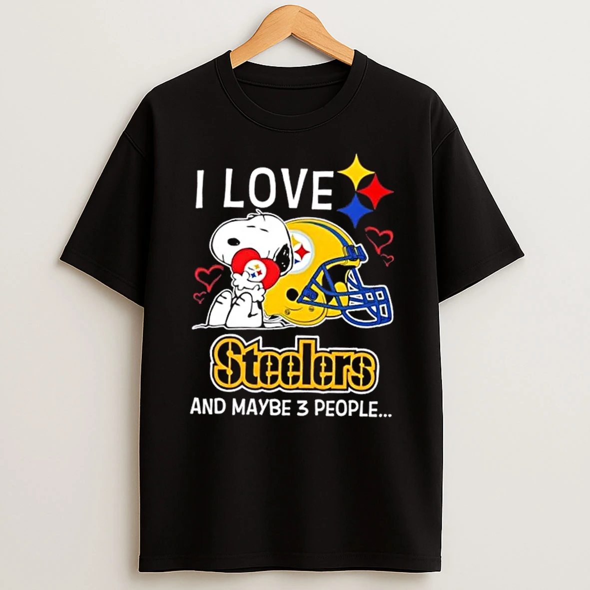 Peanuts Snoopy Hug Heart I Love Pittsburgh Steelers And Maybe 3 People Shirts