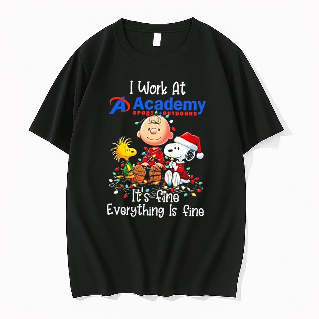 Peanuts Snoopy X Charlie Brown I Work At Academy Sports Outdoors Its Fine Everything Is Fine Christmas Shirts