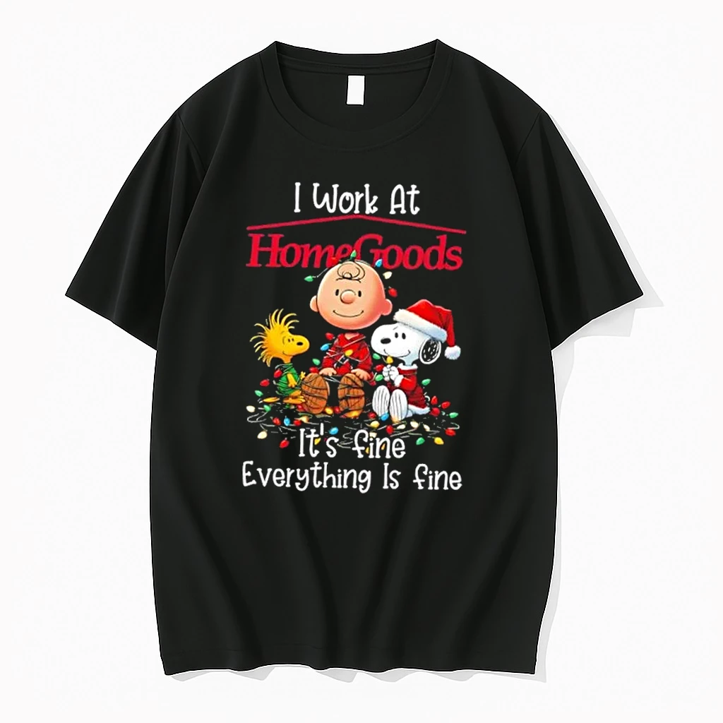 Peanuts Snoopy X Charlie Brown I Work At Homegoods Its Fine Everything Is Fine Christmas Shirts