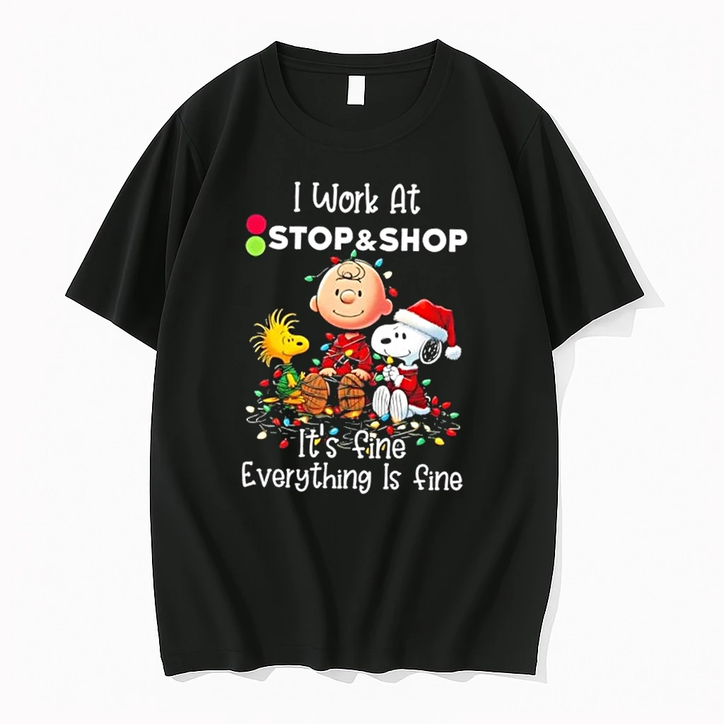 Peanuts Snoopy X Charlie Brown I Work At Stopshop Its Fine Everything Is Fine Christmas Shirts