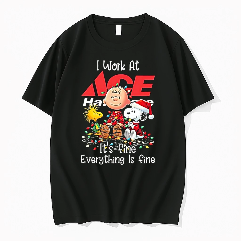 Peanuts Characters Christmas Lights I Work At Ace Hardware Its Fine Everything Is Fine Shirts