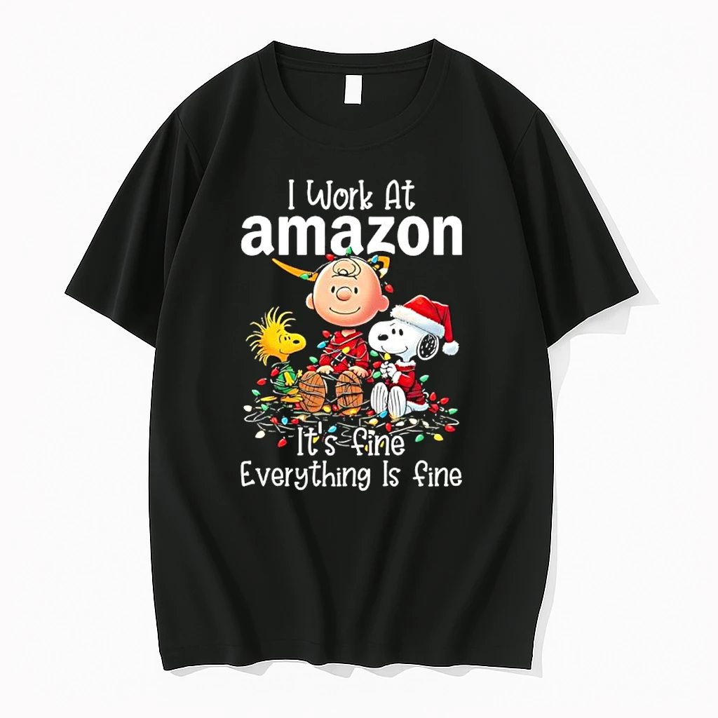 Peanuts Characters Christmas Lights I Work At Amazon Its Fine Everything Is Fine Shirts