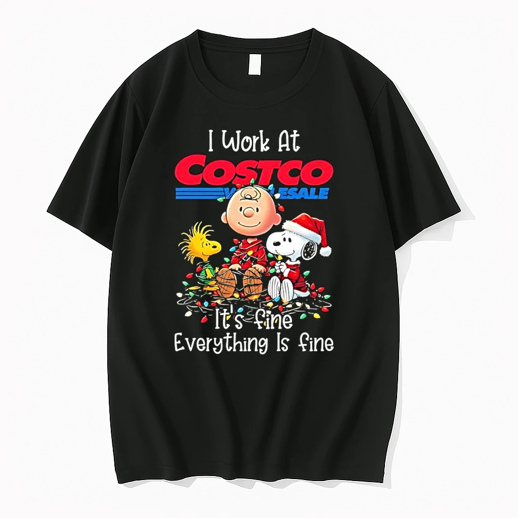 Peanuts Characters Christmas Lights I Work At Costco Wholesale Its Fine Everything Is Fine Shirts