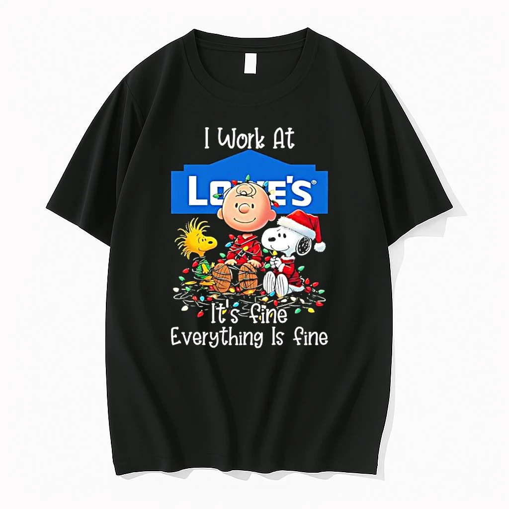 Peanuts Characters Christmas Lights I Work At Lowes Its Fine Everything Is Fine Shirts