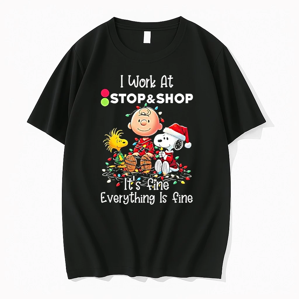 Peanuts Characters Christmas Lights I Work At Stop Shop Its Fine Everything Is Fine Shirts