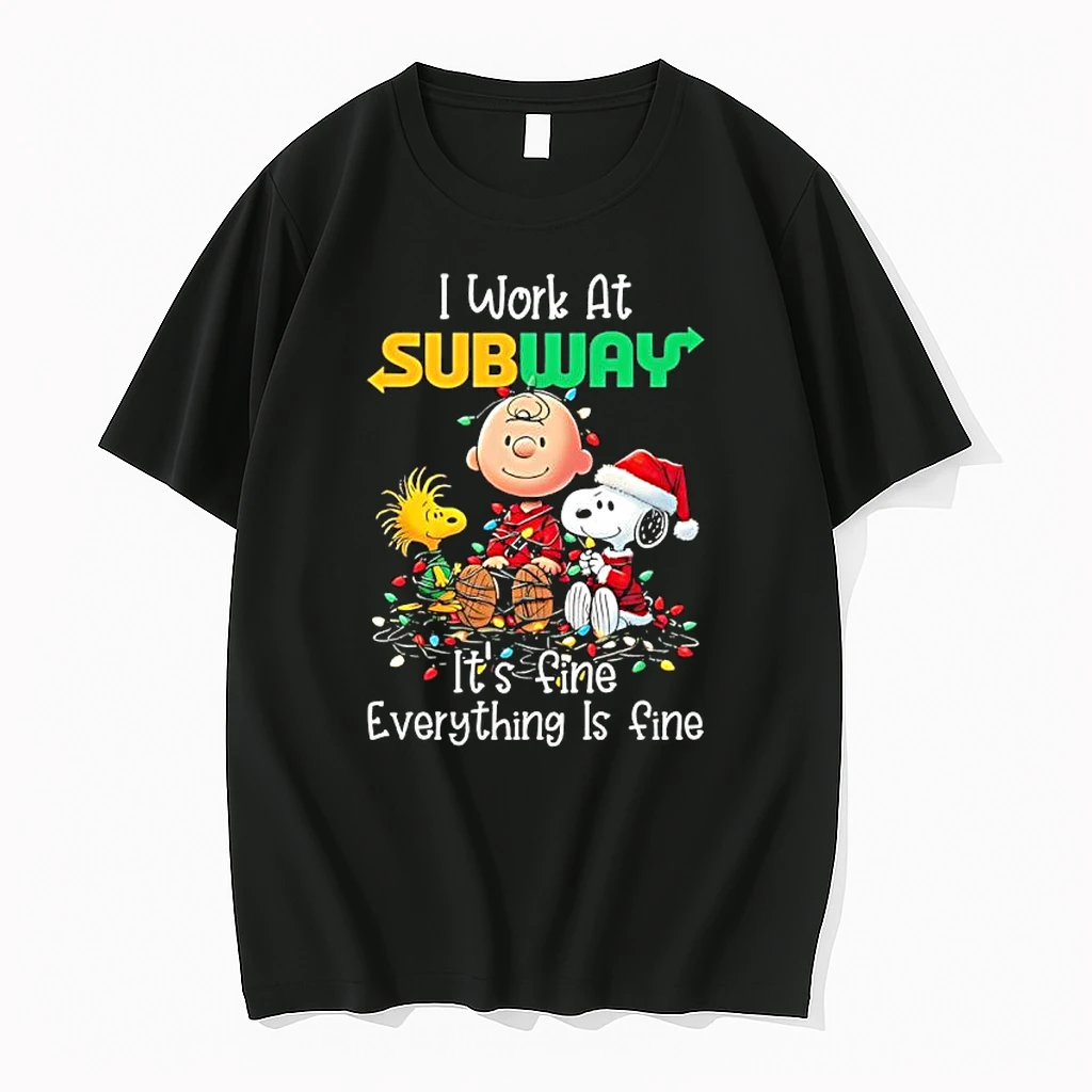 Peanuts Characters Christmas Lights I Work At Subway Its Fine Everything Is Fine Shirts