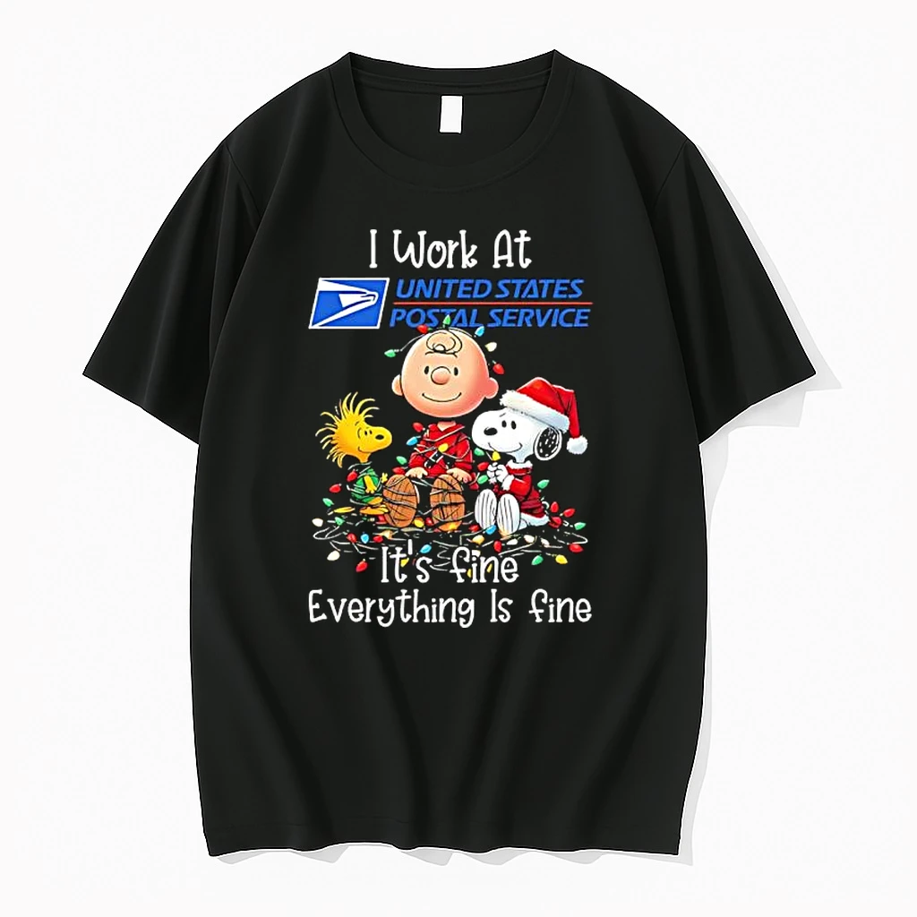 Peanuts Characters Christmas Lights I Work At United States Postal Service Its Fine Everything Is Fine Shirts