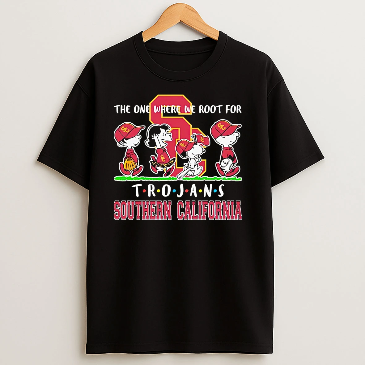 Peanuts Characters The One Where We Root For Trojans Southern California Friends T Shirts