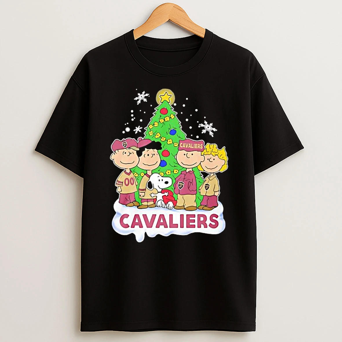 Peanuts Comic Christmas Tree In Cleveland Cavaliers Graphic Shirts