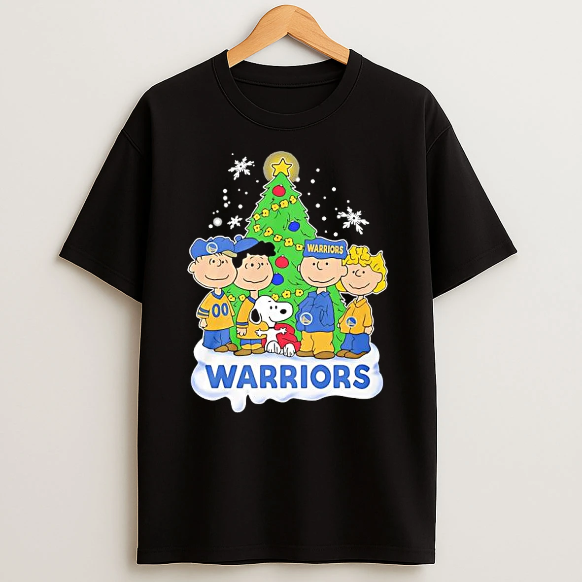 Peanuts Comic Christmas Tree In Golden State Warriors Graphic Shirts