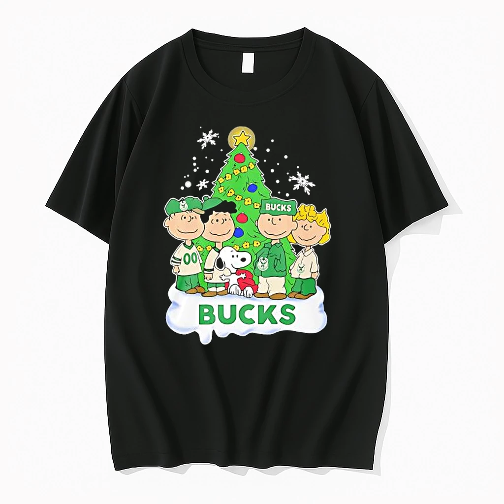 Peanuts Comic Christmas Tree In Milwaukee Bucks Graphic Shirts